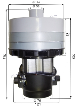 Saugmotor 24 V 450 W dreistufig Akustik + Stutzen