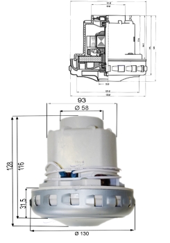 Vacuum motor for Bosch GAS 35 L SFC Pro