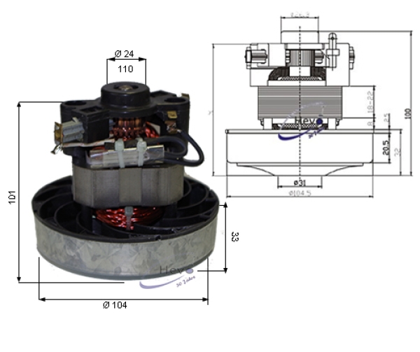 Saugmotor 230 V 800 W einstufig TP