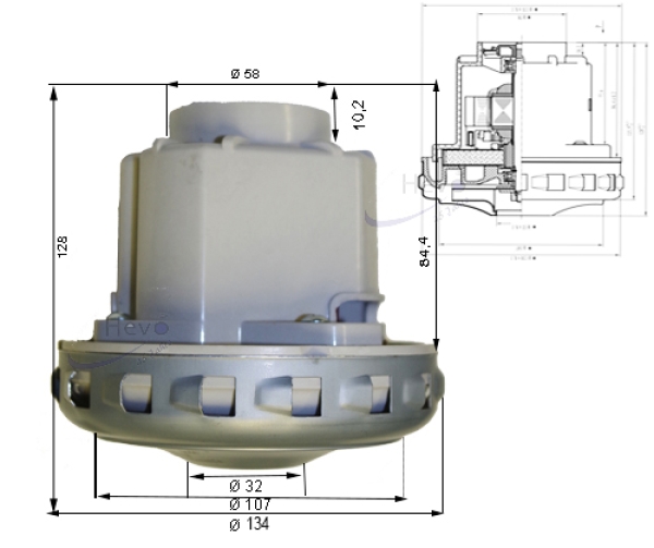 Vacuum motor 230 V 1200 W Single stage TP