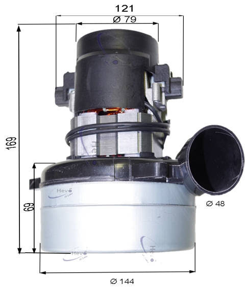 Saugmotor 24 V 350 W zweistufig mit Seitenrohr